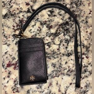 Tory Burch Black Card Holder with Lanyard